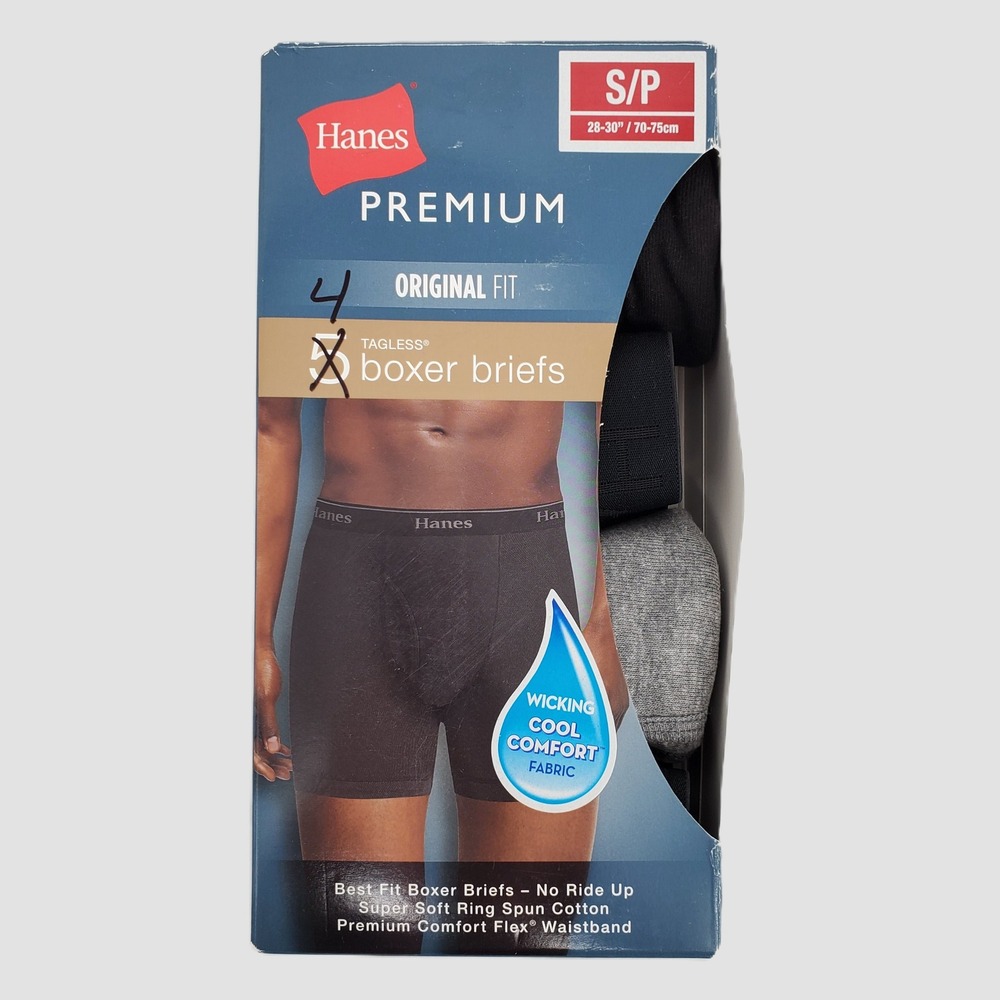 Hanes‎ Premium Mens Boxer Briefs 4 Pack Small Black Gray Cotton Tagless 9HPWG5